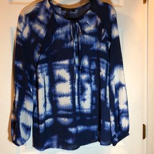 BCBG Maxazaria blue and white tie dye poly shirt